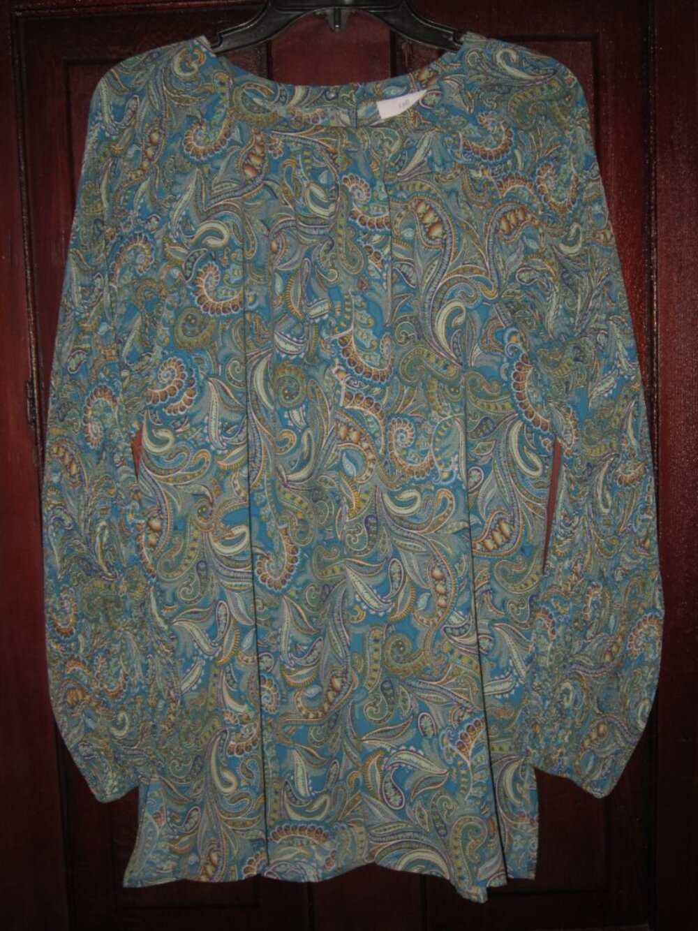 J. Jill Size M Blouse Top Tunic Shirt Paisley Print Teal Green Popover Polyester
